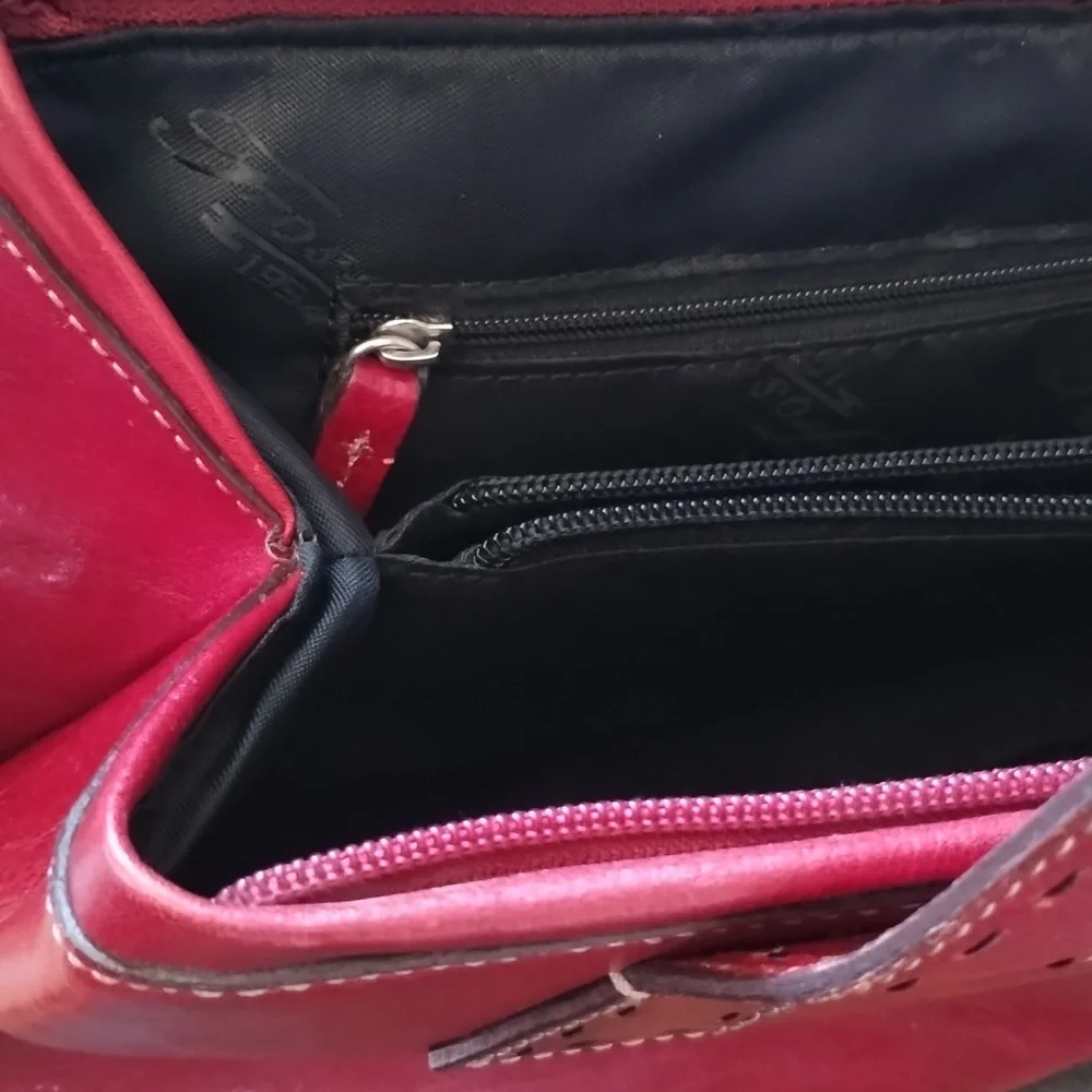 Fossil Red Leather Sedona Saddle Bag Satchel Two Handle Purse - Picture 5 of 13